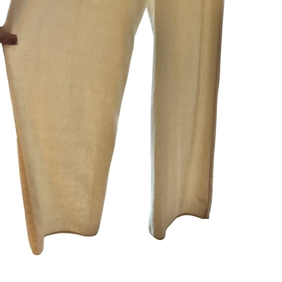 Cream Ruffle Sleeve Linen Blend Jumpsuit With Waist Tie Square Neckline & Wide L - Picture 7 of 11